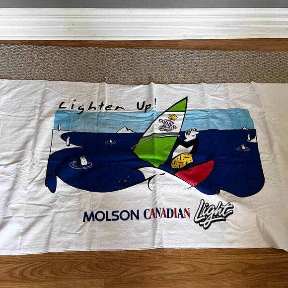 Molson Canadian Light Beer Beach Towel "Lighten Up" Penguin Surfer - Picture 2 of 7